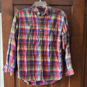 GAP Vibrant Multicolor Plaid Button-Down Shirt